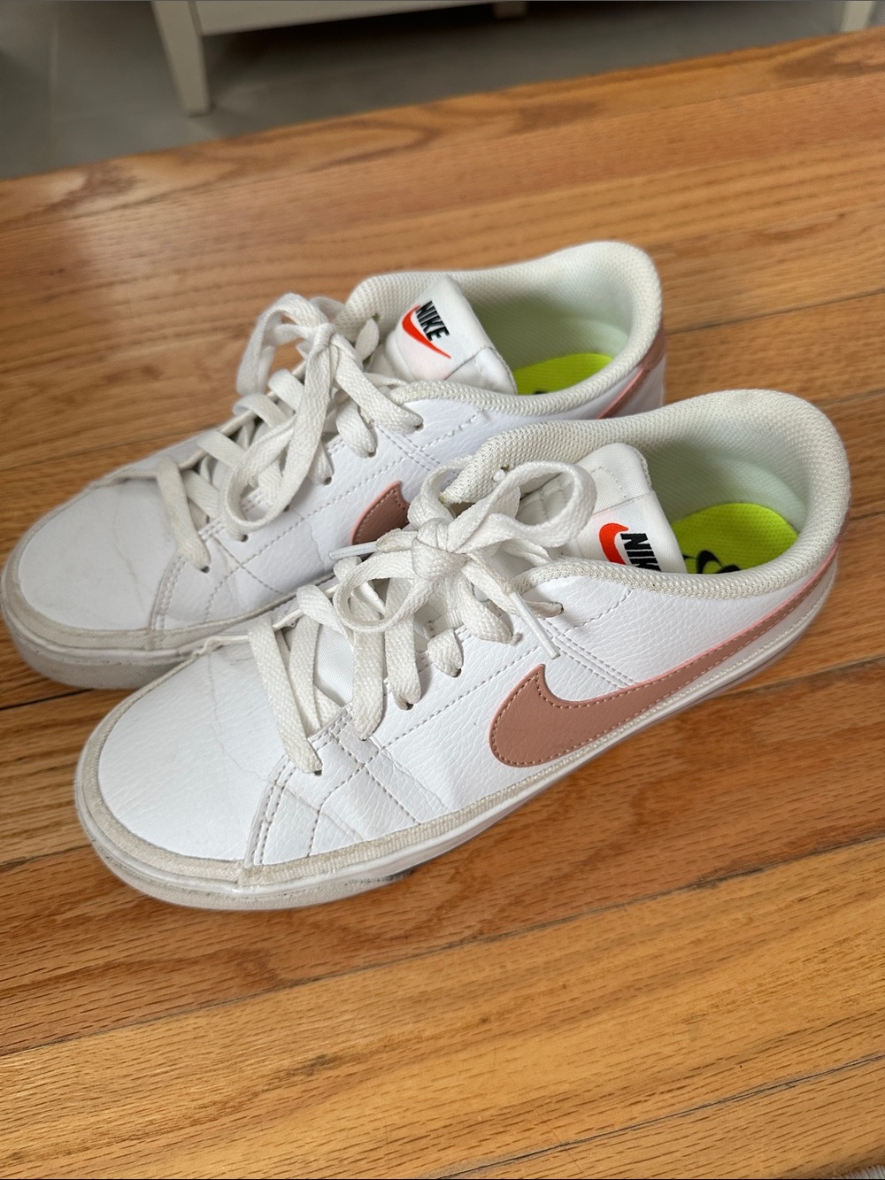Nike Kids White Sneakers with Rose Swoosh